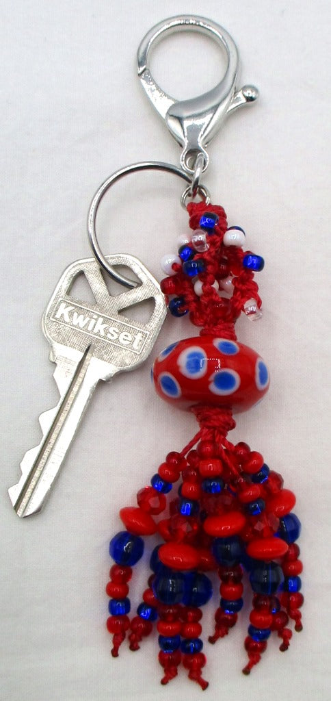 Red & Blue Beaded Clip-On Keychain - Juicybeads Jewelry