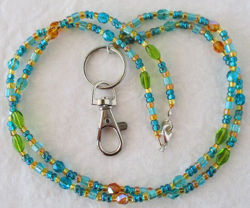 teal brown beaded lanyard - juicybeads jewelry