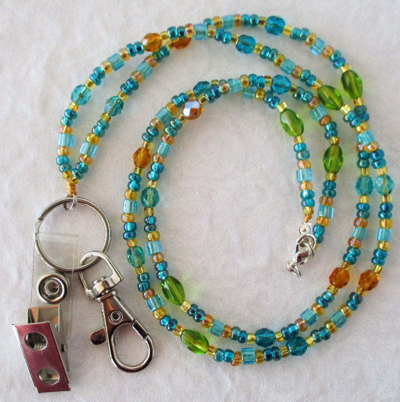 teal brown beaded lanyard - juicybeads jewelry