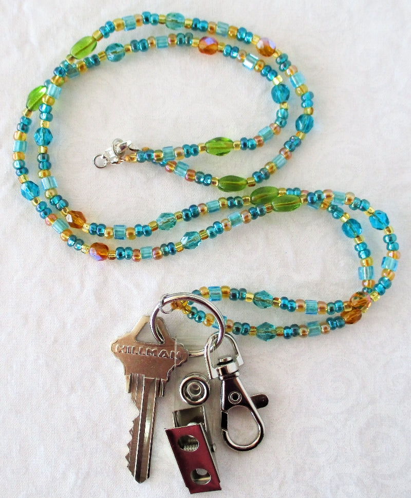 teal brown beaded lanyard - juicybeads jewelry