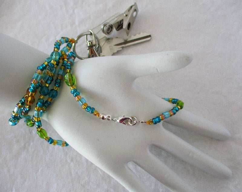 teal brown beaded lanyard - juicybeads jewelry