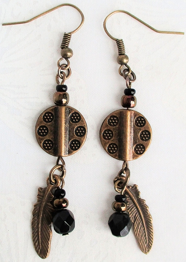 black beaded feather drop earrings juicybeads jewelry