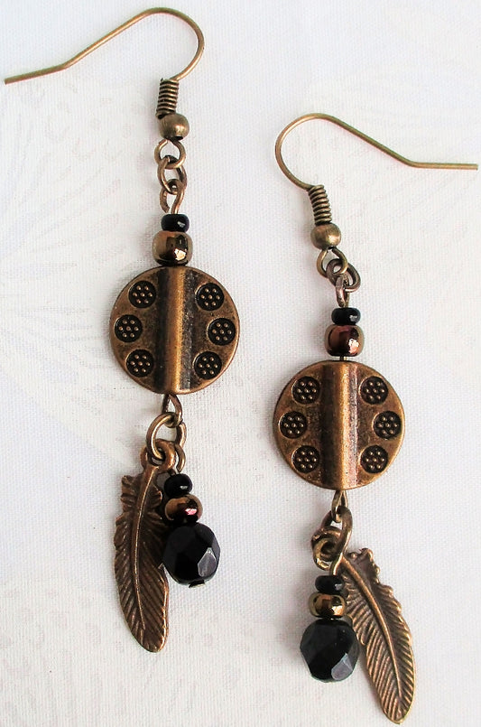 black beaded feather drop earrings juicybeads jewelry